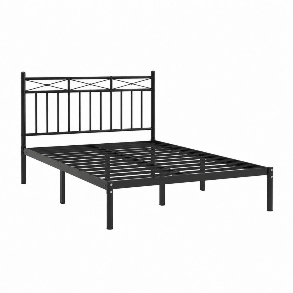 Metallbett Bettgestell Schwarz aus pulverbeschichtetem Stahl 140 x 200 cm