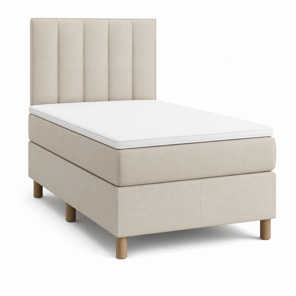 Boxspringbett Beige mit Polyesterbezug und Taschenfederkern 90 x 200 cm