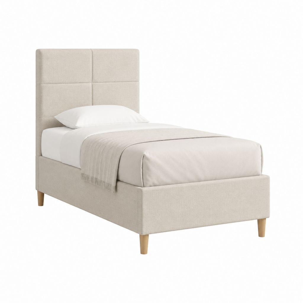Polsterbett Einzelbett Beige Polyester Rechteckig 90 x 200 cm Gesamtmaß 100 x 210 x 120 cm