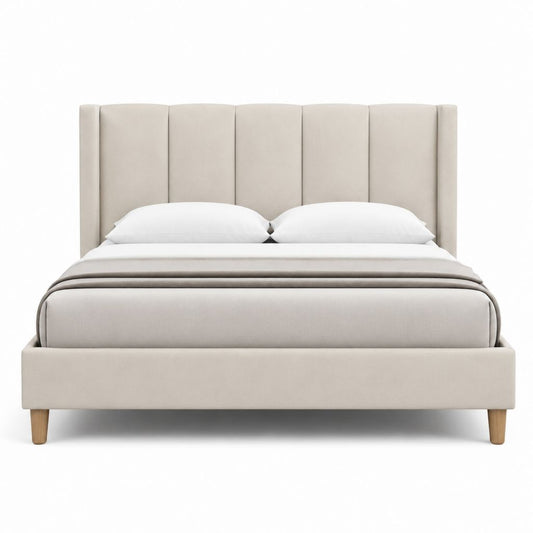 Polsterbett Doppelbett Beige mit Polyesterbezug und Holzfüßen 180 x 200 cm