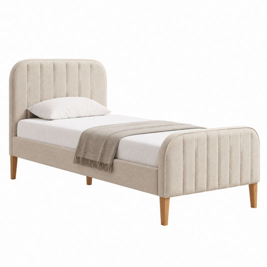 Polsterbettgestell Beige aus Polyester mit Massivholzfüßen 90 x 200 cm