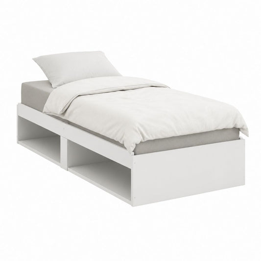 Einzelbett Bettgestell Weiß aus Spanplatte rechteckig 90 x 200 cm mit offenem Stauraum