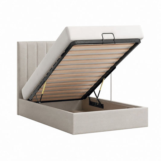 Polsterbett mit Bettkasten Beige Polyester Rechteckig 160 x 200 cm