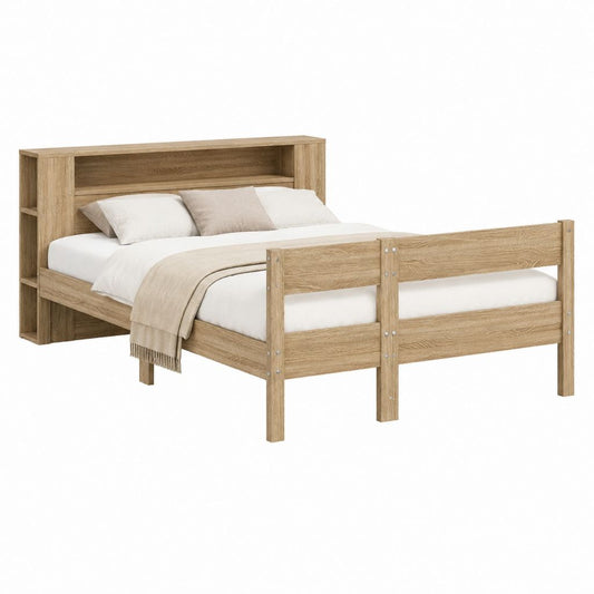 Doppelbett Bettgestell mit Regal Kopfteil Eichenoptik Spanplatte 160 x 200 cm