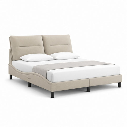 Polsterbett Doppelbett Beige Polyesterstoff Rechteckig 180 x 200 cm