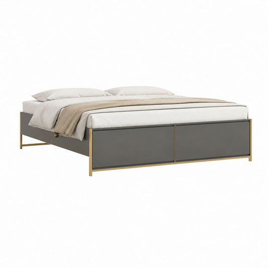 Doppelbett Bettgestell Graphitgrau Messingfarben aus pulverbeschichtetem Stahl rechteckig 160 x 200 cm