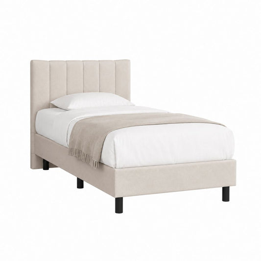 Polsterbett Beige Polyester mit gepolstertem Kopfteil 90 x 200 cm