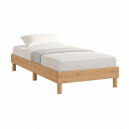 Einzelbett Bettgestell aus massiver Eiche Natur 90 x 200 cm