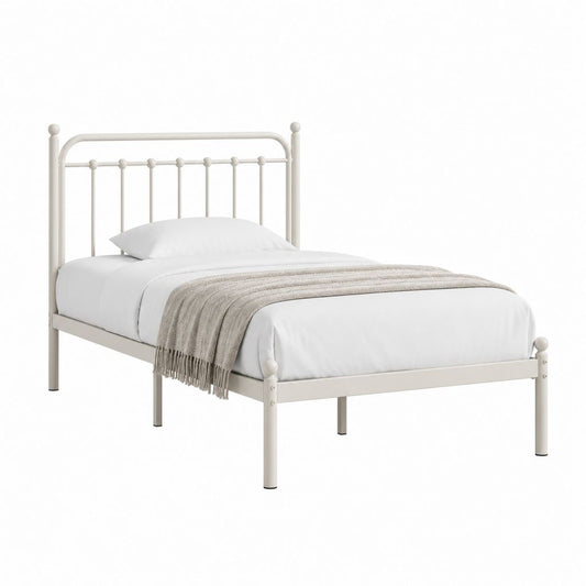 Metallbett Einzelbett Cremeweiß Stahl 90 x 200 cm