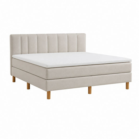 Boxspringbett Beige Polyester Rechteckig 180 x 200 cm mit Matratze und Kopfteil