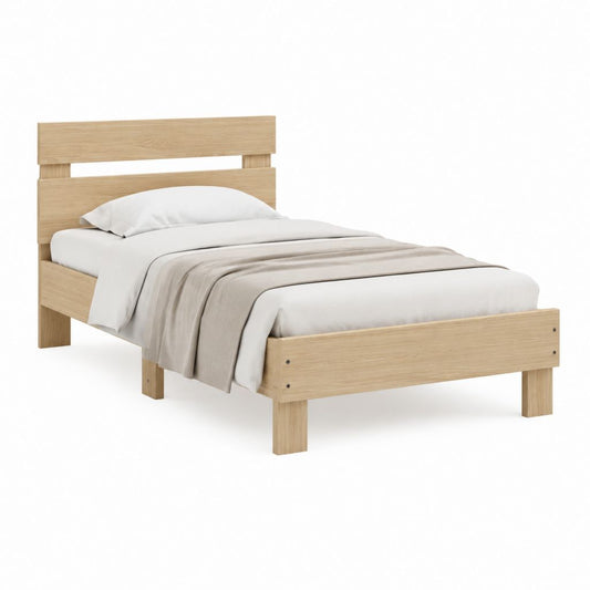 Einzelbett Bettgestell Hell-Eiche aus melaminbeschichteter Spanplatte rechteckig 90 x 200 cm